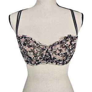 Chantelle Sheer Lace Balconette Bra, Black/Pink/White, 32 C
